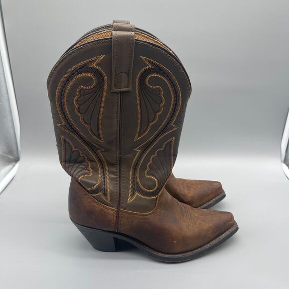 Laredo Shoes - Laredo Lea Vamp Boots Womens 7.5 M Brown Embroidered Leather Western Cowboy